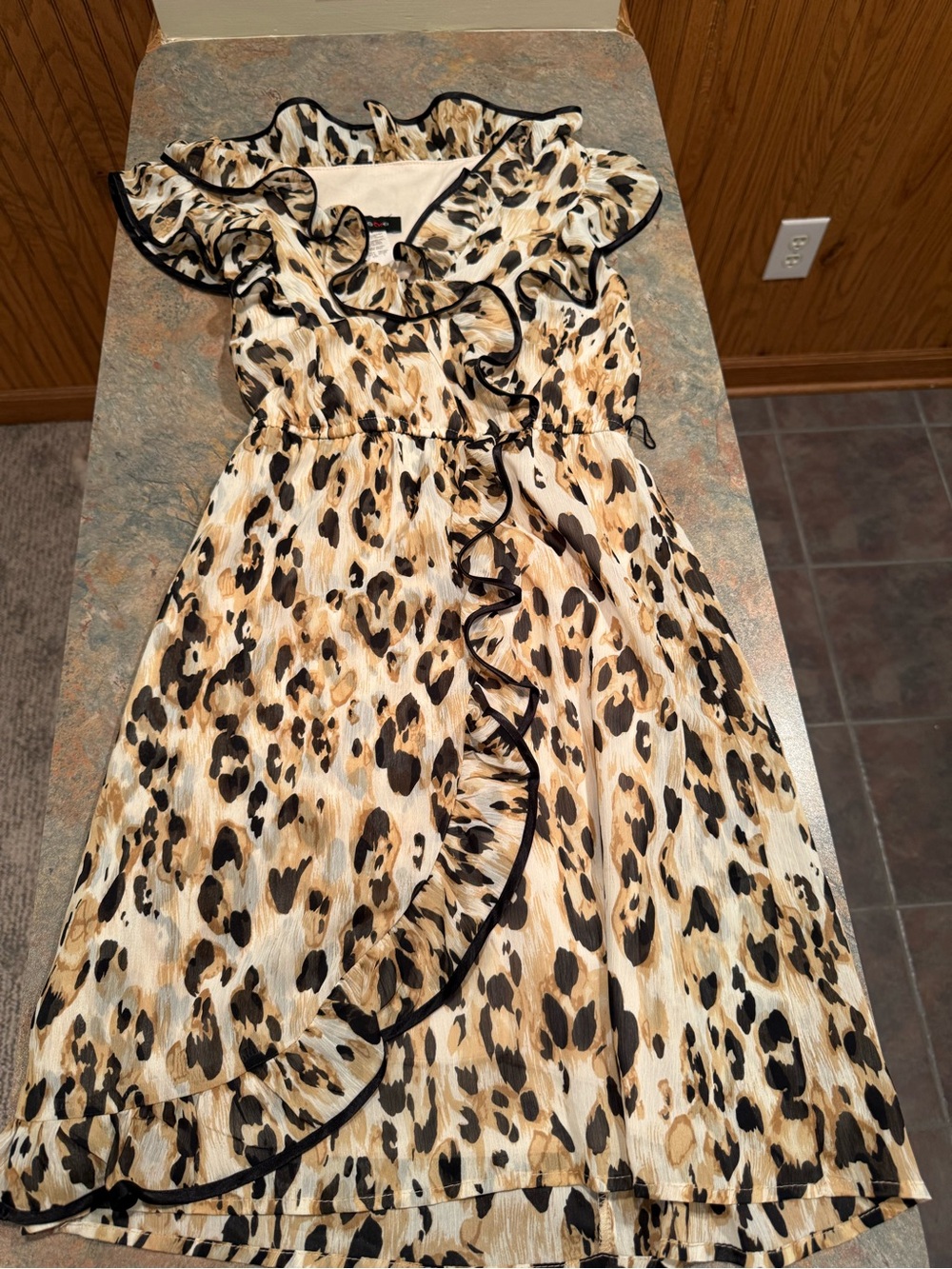 Teeze Me Leopard Print Ruffle Wrap Dress in Black and Tan